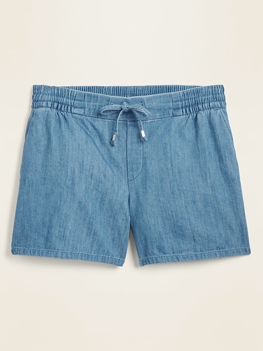 View large product image 2 of 2. Mid-Rise Chambray Pull-On Shorts -- 4-inch inseam
