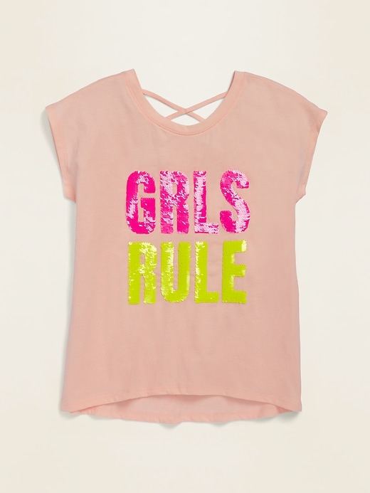View large product image 1 of 3. Embellished Graphic Strappy Tunic Tee for Girls