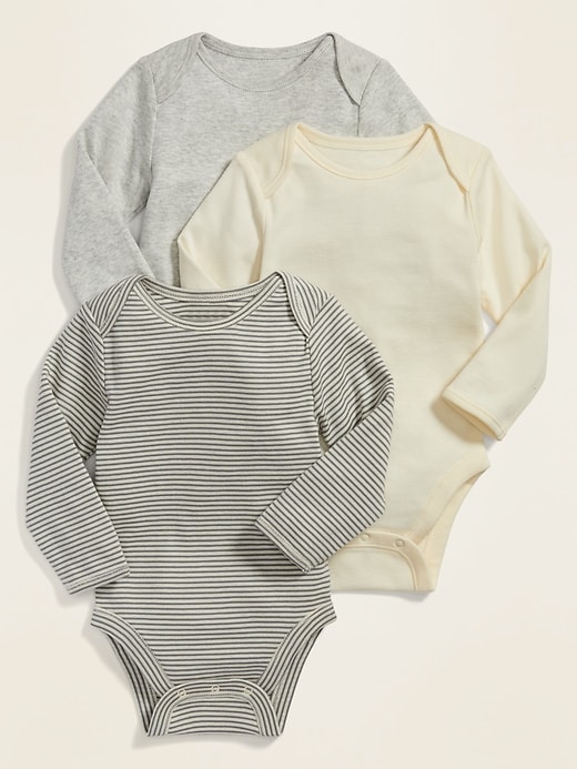 View large product image 1 of 1. Unisex Long-Sleeve Bodysuit 3-Pack for Baby