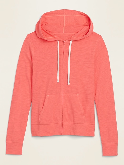 View large product image 1 of 1. Relaxed Lightweight Slub-Knit Zip Hoodie for Women