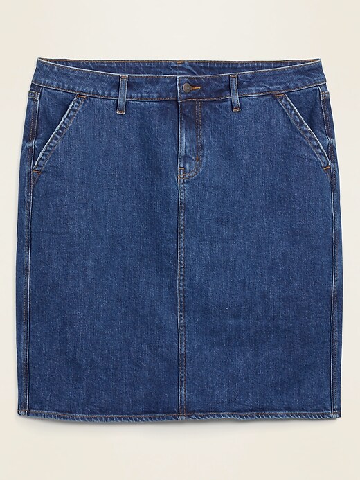 View large product image 1 of 1. High-Waisted Secret-Slim Pockets Plus-Size Jean Skirt