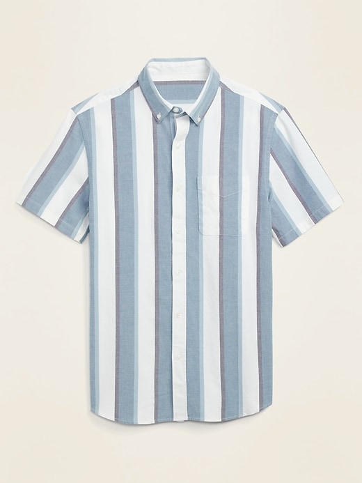 View large product image 1 of 1. Built-In Flex Vertical Stripe Short-Sleeve Oxford Shirt