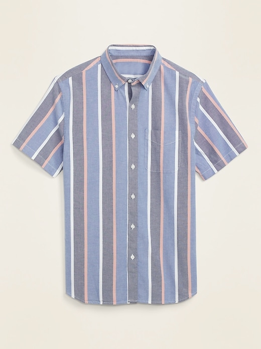 Built-In Flex Vertical Stripe Short-Sleeve Oxford Shirt for Men | Old Navy