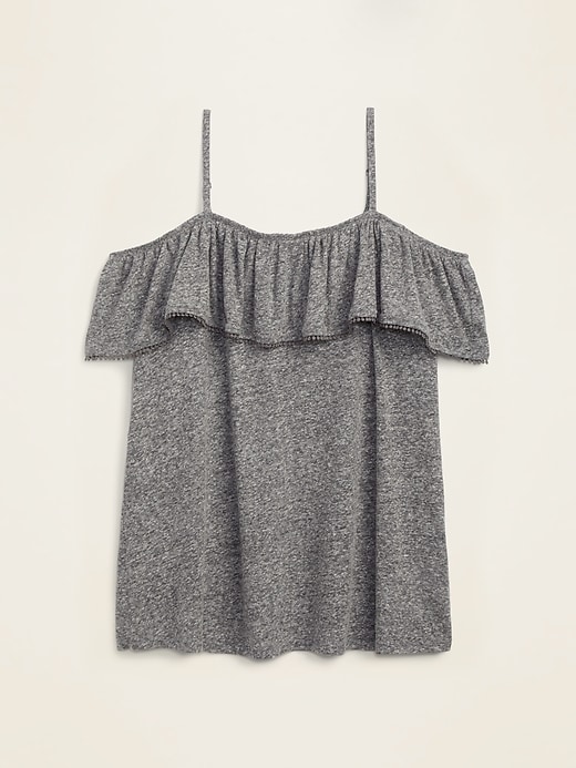 View large product image 1 of 1. Ruffled Off-the-Shoulder Linen-Blend Jersey Plus-Size Cami