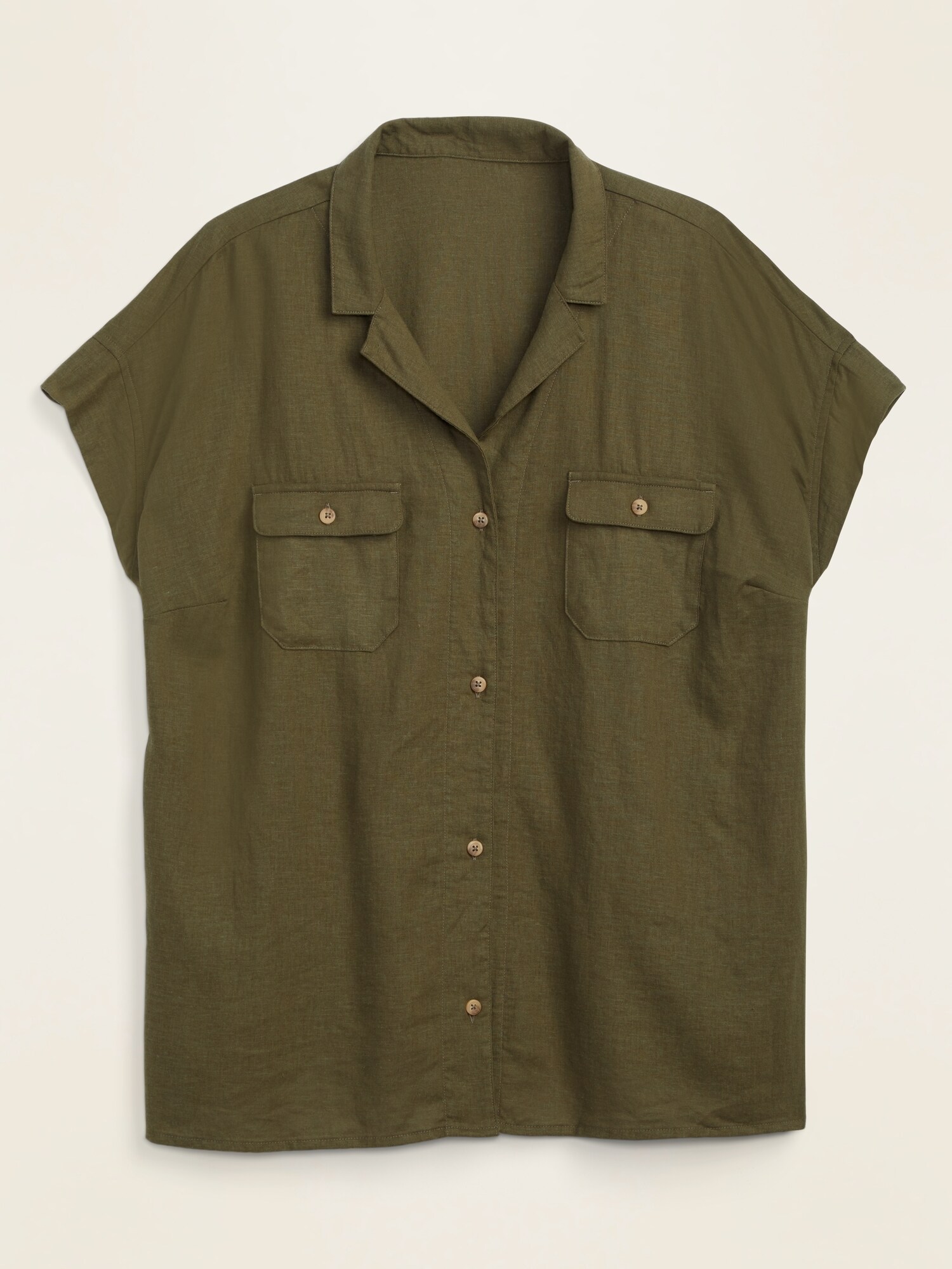 Linen-Blend Utility No-Peek Plus-Size Camp Shirt | Old Navy