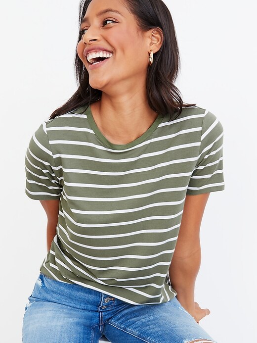 View large product image 1 of 2. Luxe Striped Crew-Neck Tee for Women