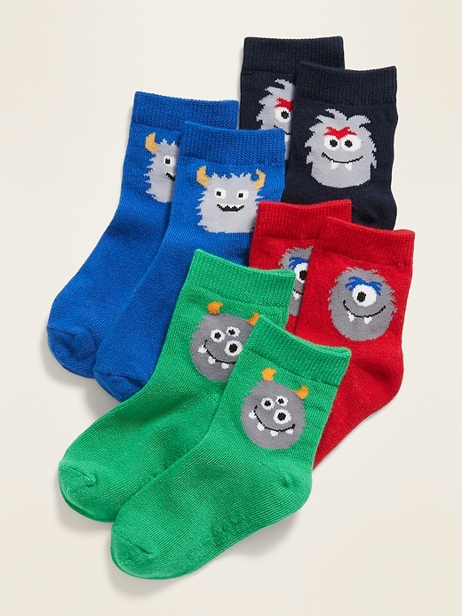 View large product image 1 of 1. Unisex 4-Pack Monster Critter Socks for Toddler & Baby