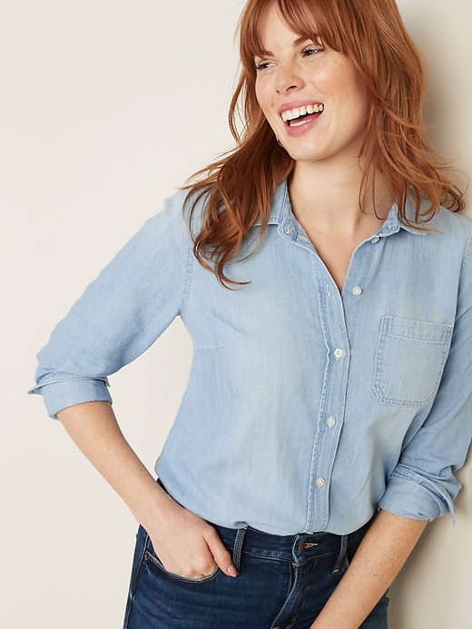 Image number 3 showing, Relaxed Chambray Classic Shirt for Women