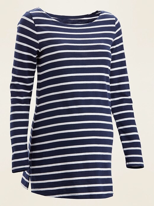 Maternity NauticalStripe LongSleeve BoatNeck Tee Old Navy
