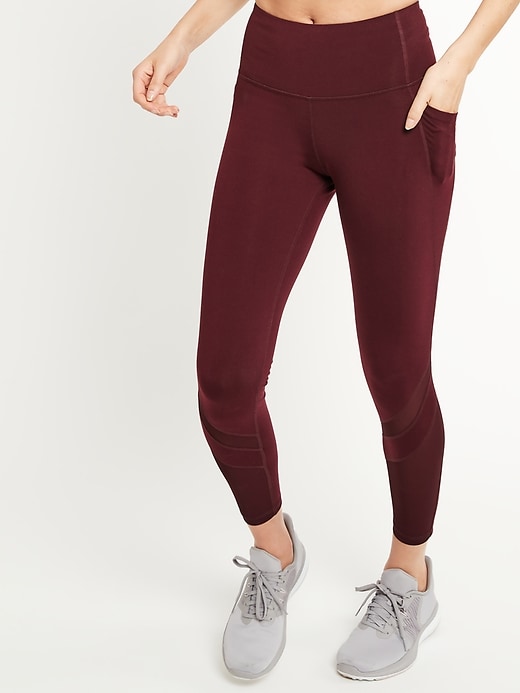 View large product image 1 of 3. High-Waisted PowerPress Side-Pocket Mesh-Trim 7/8 Compression Leggings