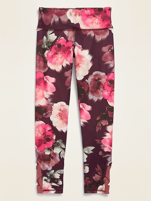 View large product image 1 of 1. Mid-Rise Go-Dry Elevate 7/8-Length Mesh-Trim Floral Leggings for Girls