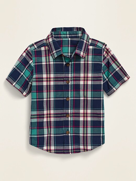 View large product image 1 of 1. Short-Sleeve Plaid Poplin Shirt for Toddler Boys