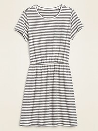 View large product image 3 of 3. Waist-Defined Striped Slub-Knit T-Shirt Dress for Women