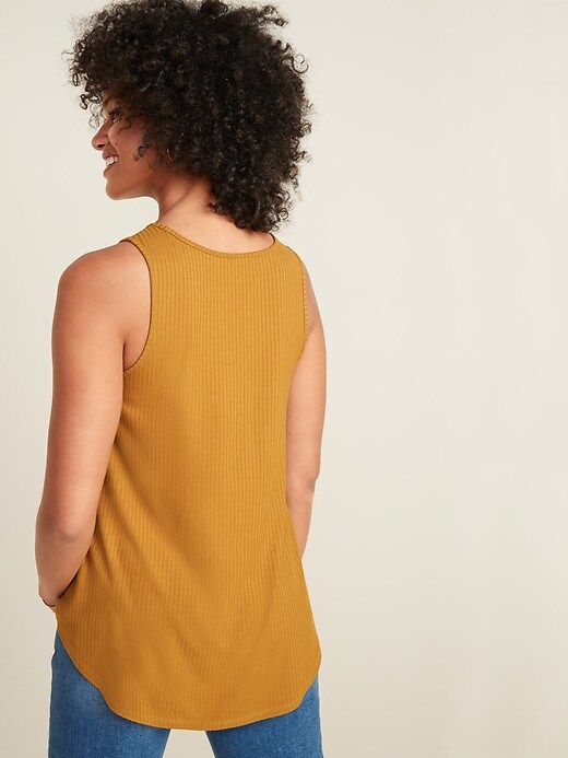 View large product image 2 of 3. High-Neck Rib-Knit Swing Tank