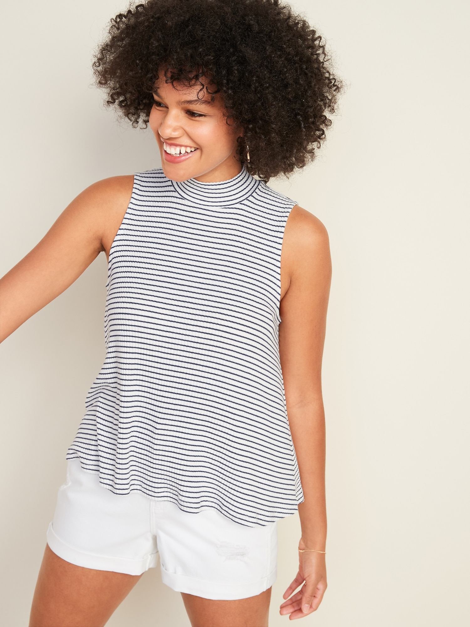 Striped Rib-Knit Sleeveless Top