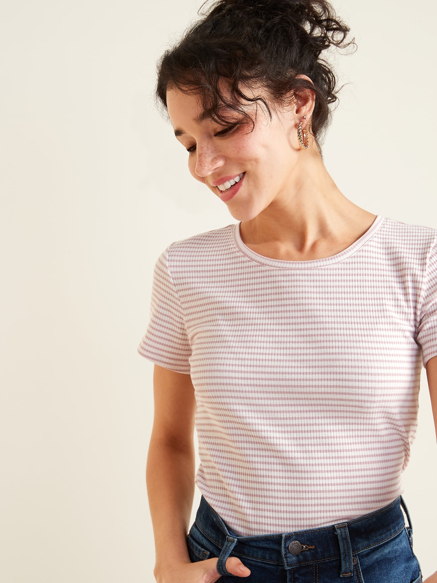 Slim-Fit Striped Rib-Knit T-Shirt for Women | Old Navy