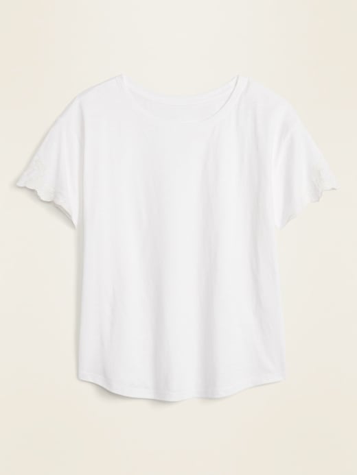 View large product image 2 of 2. Slub-Knit Embroidered-Sleeve Tee for Women