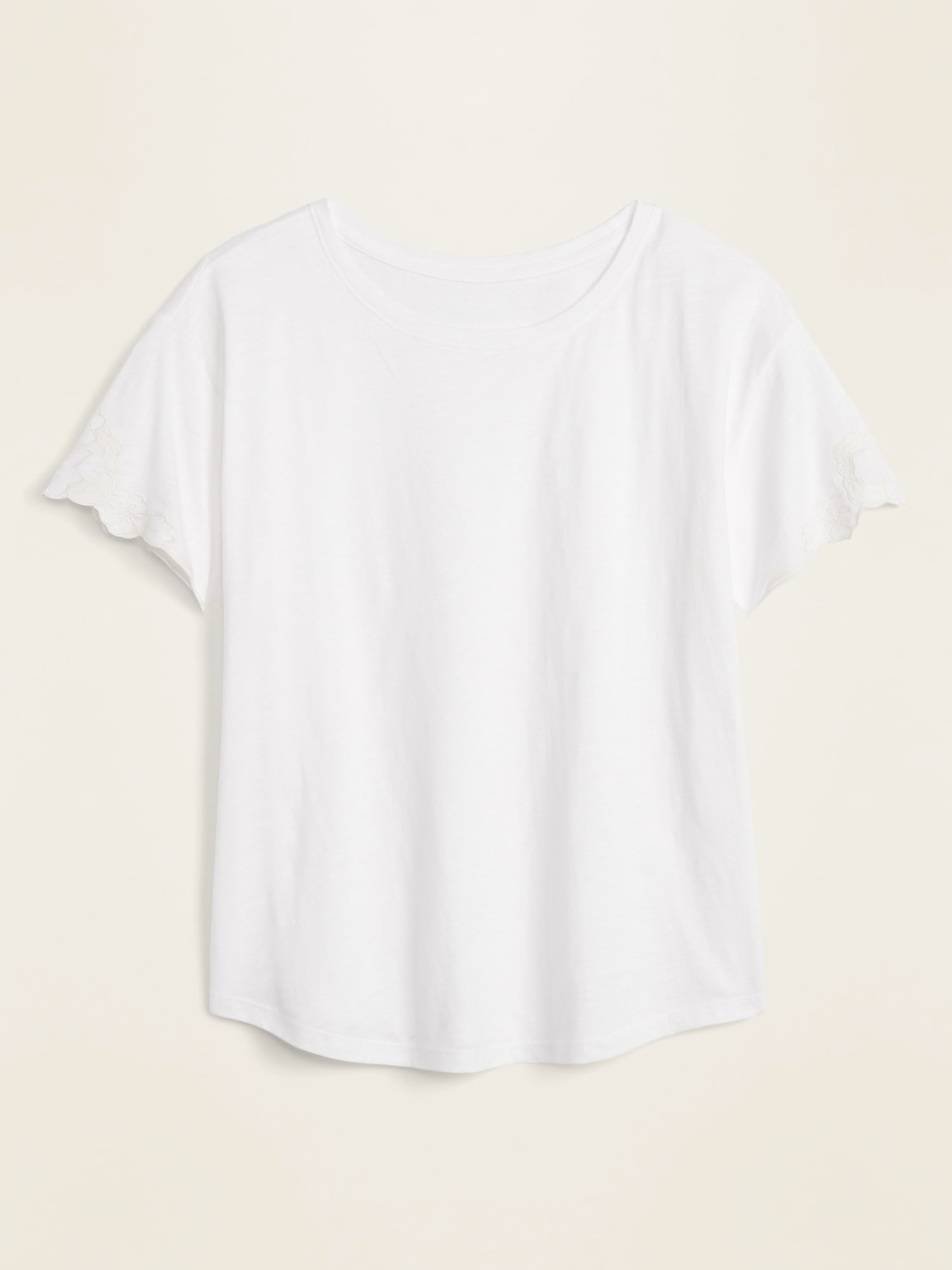Slub-Knit Embroidered-Sleeve Tee for Women | Old Navy