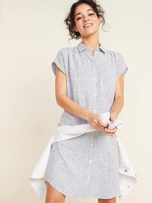 View large product image 1 of 3. Linen-Blend Striped Shirt Dress for Women