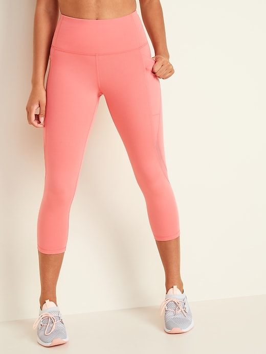 View large product image 1 of 2. High-Waisted Elevate Side-Pocket Mesh-Trim Compression Crops