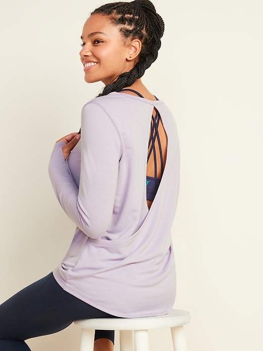 Image number 1 showing, Relaxed Cutout-Back French Terry Top for Women