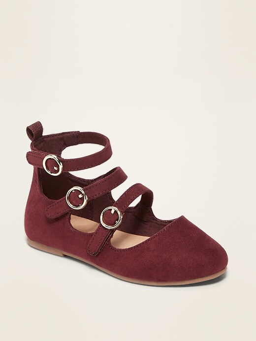 View large product image 1 of 1. Faux-Suede Triple-Strap Ballet Flats for Toddler Girls