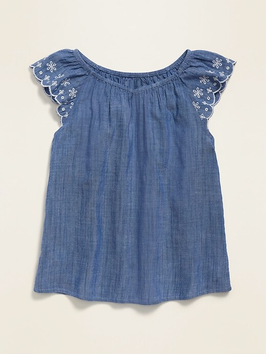 View large product image 1 of 1. Flutter-Sleeve Embroidered Top for Girls