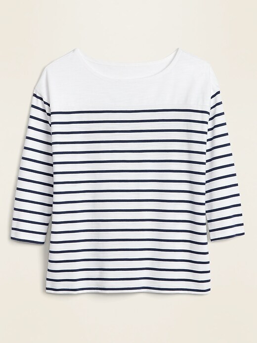 View large product image 2 of 2. Thick-Knit Striped 3/4-Sleeve Boat-Neck Tee for Women
