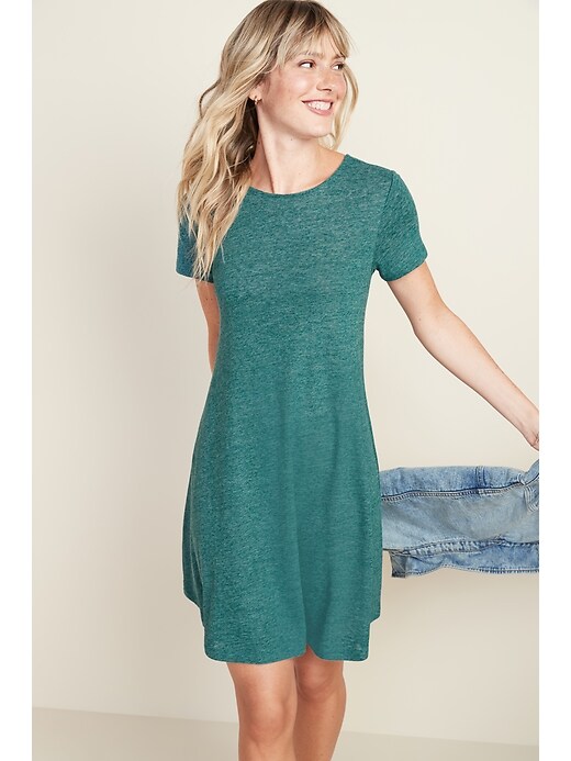 View large product image 1 of 3. Linen-Blend Jersey Swing Dress for Women