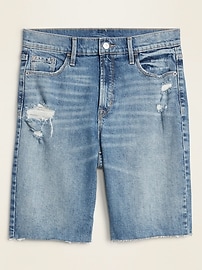 View large product image 3 of 3. High-Waisted Distressed Bermuda Jean Shorts for Women -- 9-inch inseam