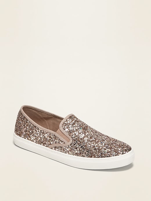 Image number 1 showing, Gold-Glitter Slip-On Sneakers