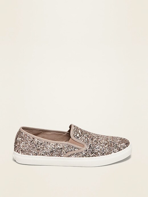 Image number 4 showing, Gold-Glitter Slip-On Sneakers