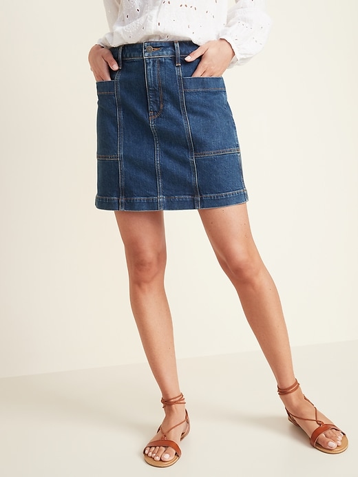 View large product image 1 of 3. High-Waisted Utility Pocket Jean Skirt for Women