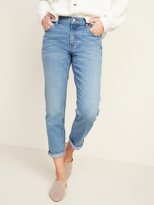 Image number 1 showing, Mid-Rise Boyfriend Straight Jeans for Women