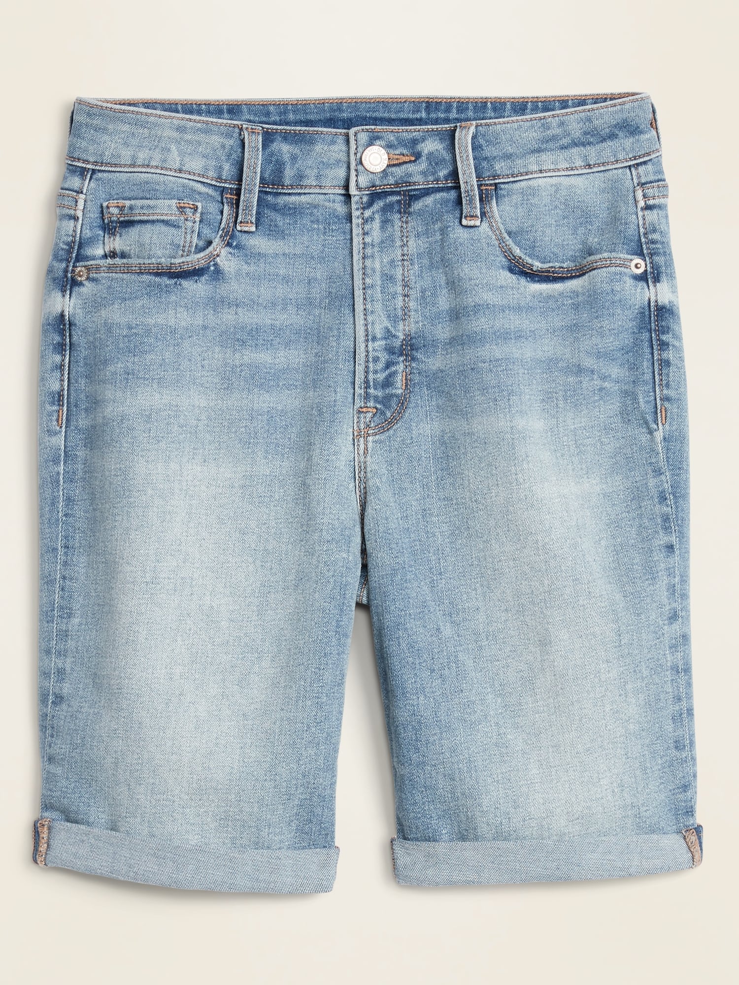 High-Waisted Cuffed Bermuda Jean Shorts for Women -- 9-inch inseam ...