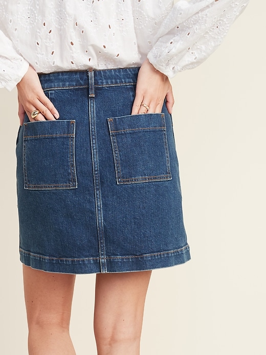 View large product image 2 of 3. High-Waisted Utility Pocket Jean Skirt for Women