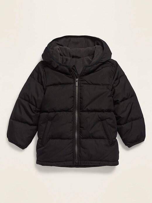 Old Navy Unisex Frost-Free Hooded Puffer Jacket for Toddler black. 1