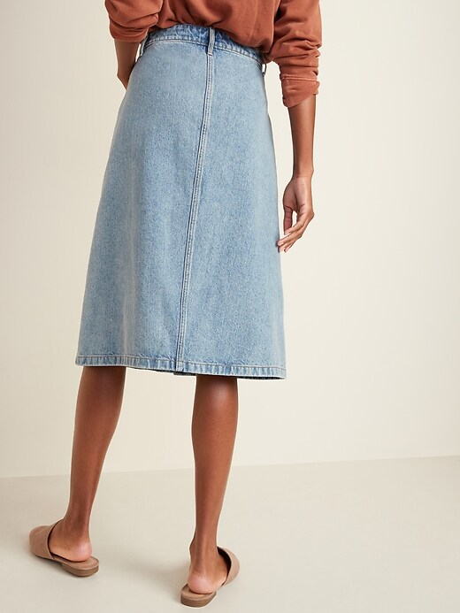 View large product image 2 of 3. High-Waisted Button-Front Midi Jean Skirt for Women