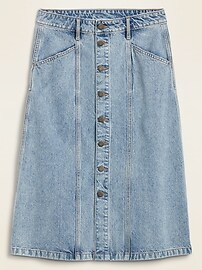 View large product image 3 of 3. High-Waisted Button-Front Midi Jean Skirt for Women
