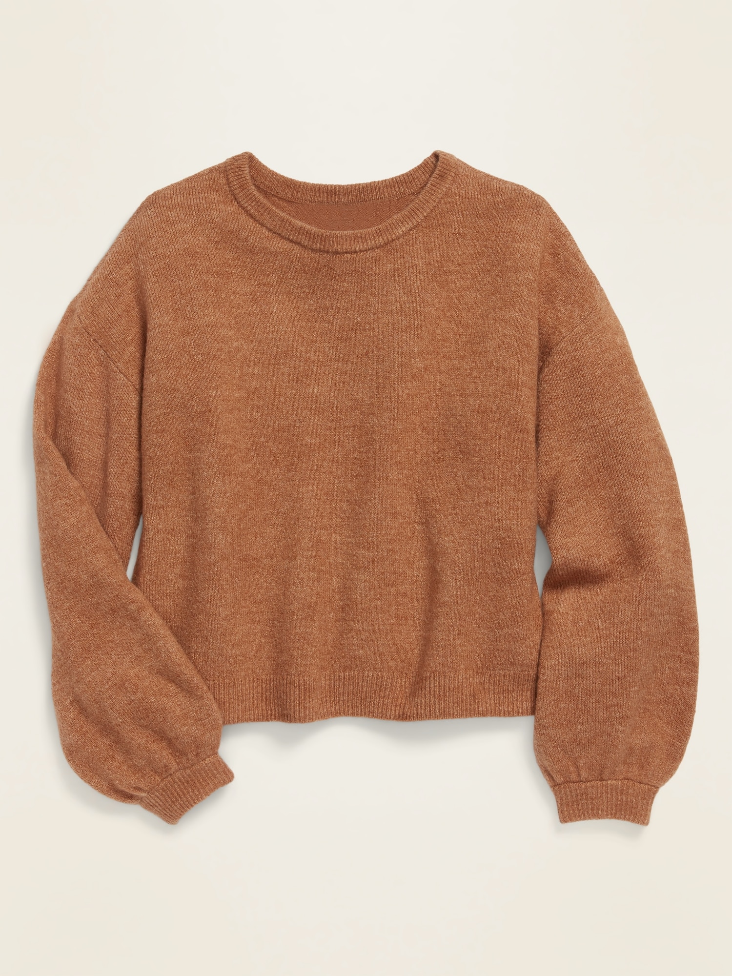 Take the Chill Off Brown Ribbed Knit Balloon Sleeve Sweater