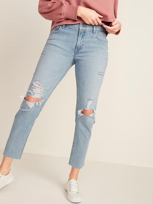 Old Navy Mid-Rise Distressed Boyfriend Straight Jeans for Women. 1