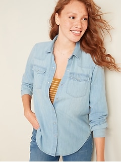 collarless jean blouse Classic denim shirt Size LXL.
