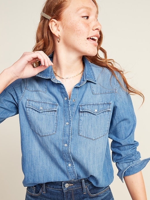 View large product image 1 of 3. Relaxed Western Jean Shirt for Women