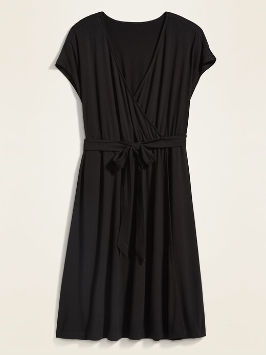 View large product image 2 of 2. Fit & Flare Jersey Tie-Belt Plus-Size Faux-Wrap Dress
