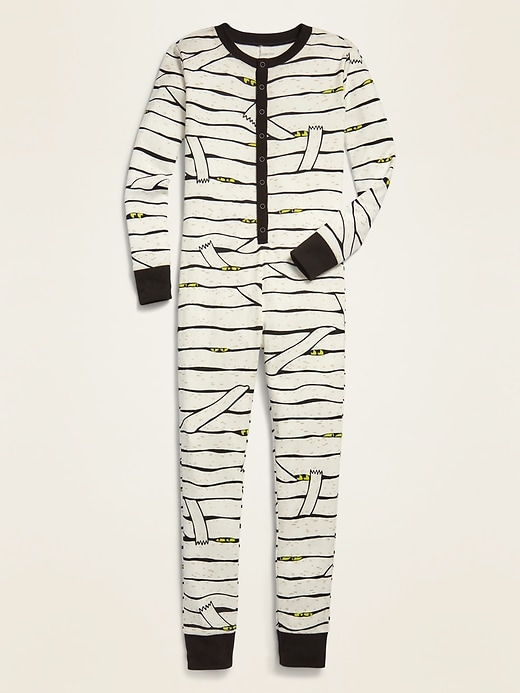 View large product image 1 of 2. Gender-Neutral Snug-Fit Graphic Henley Pajama One-Piece For Kids