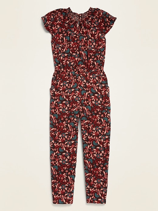 View large product image 1 of 1. Floral Flutter-Sleeve Jumpsuit for Girls
