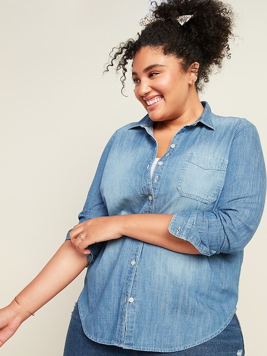 Image number 1 showing, Classic No-Peek Chambray Plus-Size Shirt
