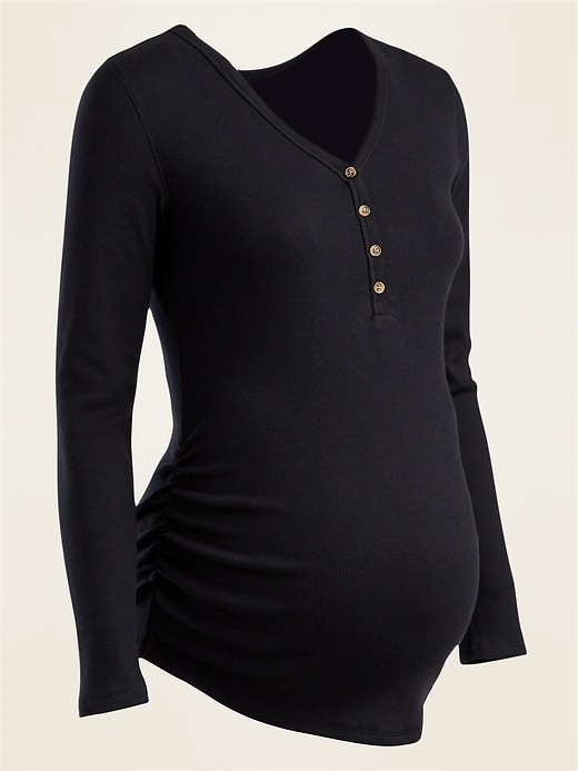 View large product image 1 of 1. Maternity Rib-Knit Long-Sleeve Henley Tee