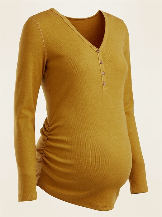 View large product image 1 of 1. Maternity Rib-Knit Long-Sleeve Henley Tee