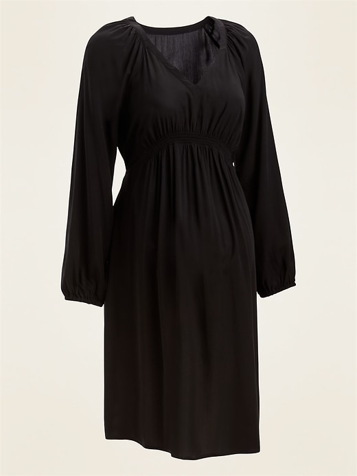 View large product image 1 of 1. Maternity V-Neck Waist-Defined Long-Sleeve Dress